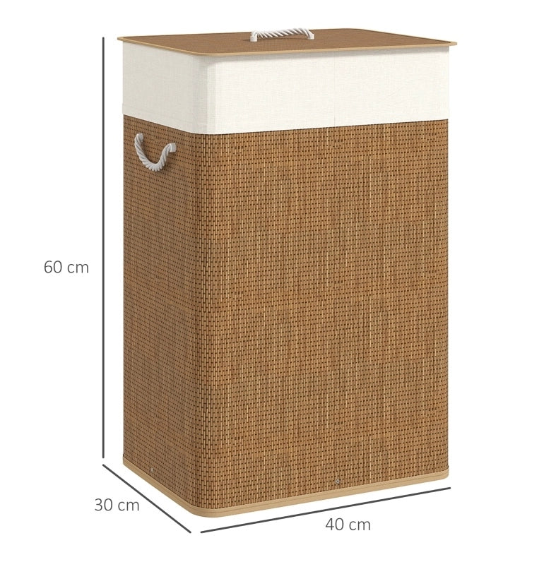 Cesto portabiancheria in bambù con coperchio 72L e sacco estraibile lavabile, con maniglie in corda, per bagno e camera da letto, marrone