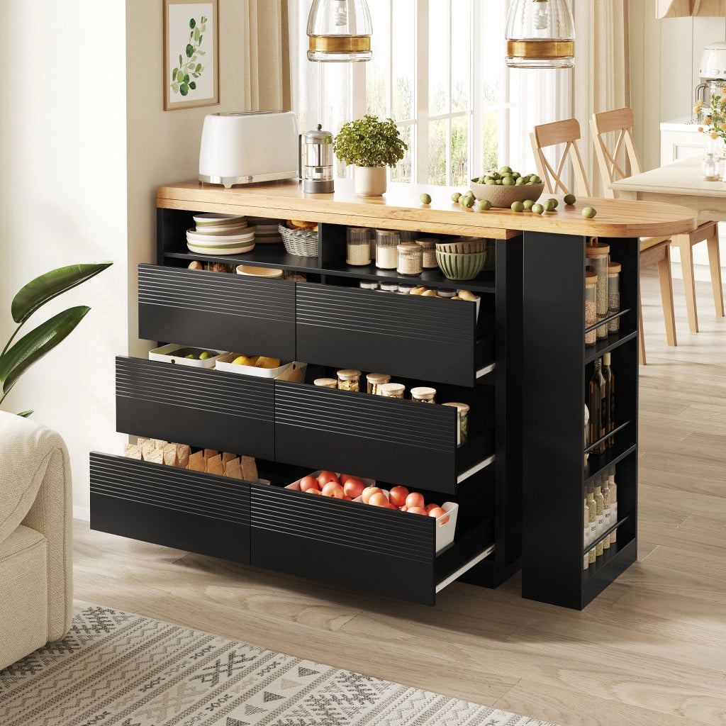 Tavolo alto allungabile girevole con 6 cassetti e ripiano laterale in MDF nero 137 × 39 × 102.3 cm