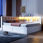 Letto da giorno 140 × 200 cm con contenitore idraulico in legno bianco LED USB e scaffale laterale