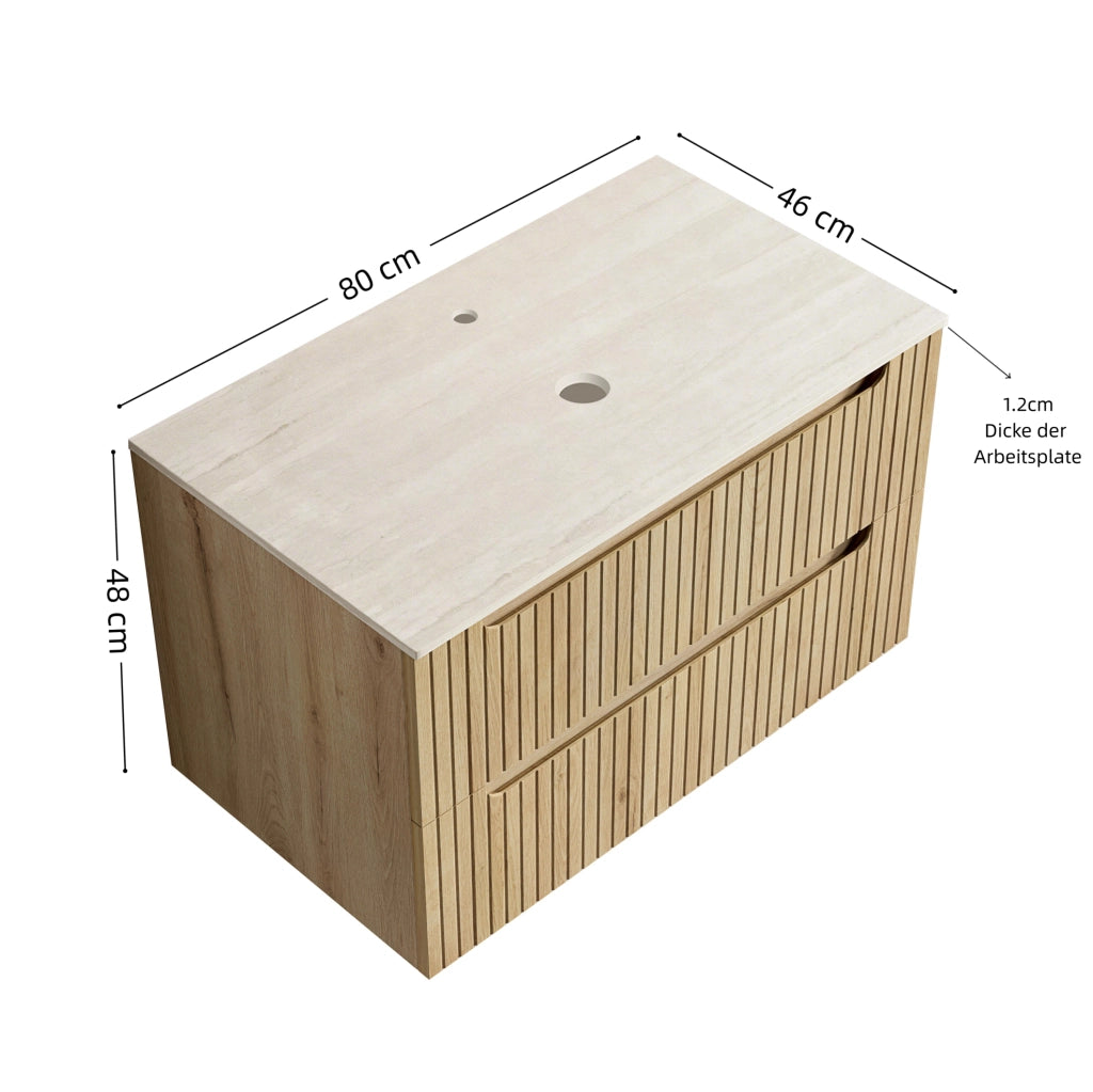 Mobile bagno 89 cm in compensato con piano in pietra sinterizzata rovere chiaro
