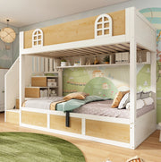 Letto a castello per bambini 90x200 cm con scala contenitore e vano sottoletto HOMVRA