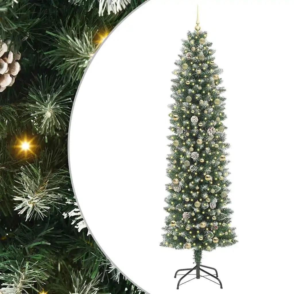 Albero di Natale Artificiale Sottile Verde e Bianco 240 cm 3395321