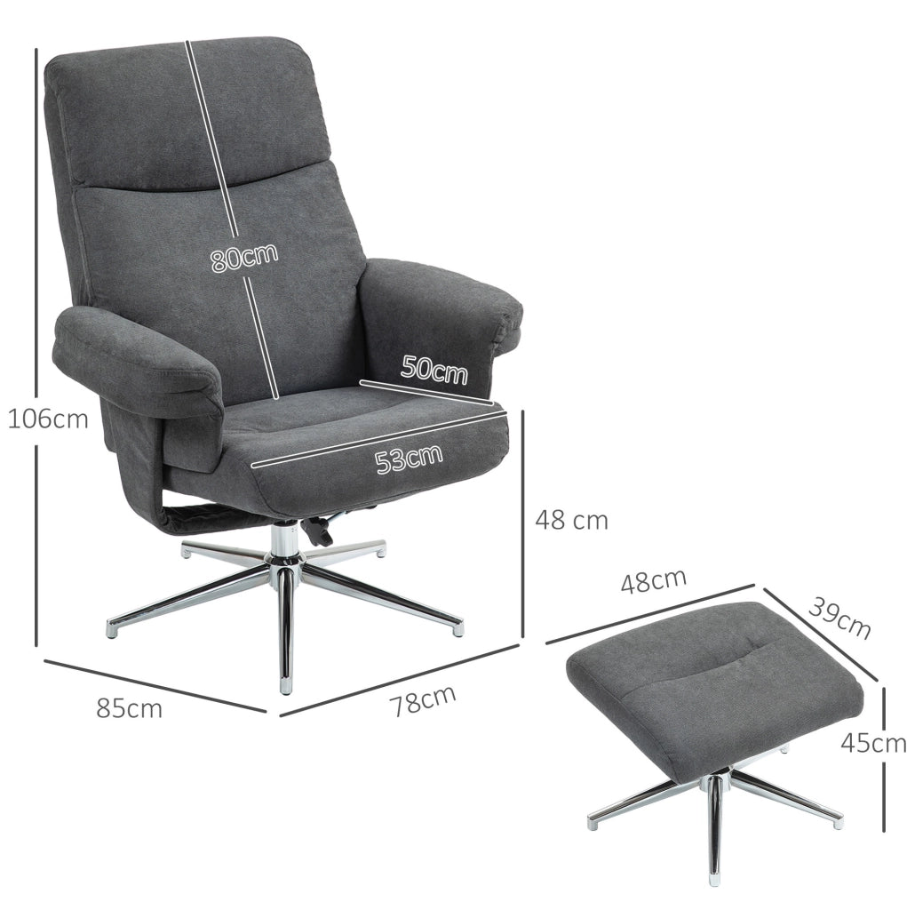 Poltrona Relax con Poggiapiedi in Velluto, Sedia Recliner con Schienale Regolabile fino a 130°, Grigio Scuro, Portata 150 kg