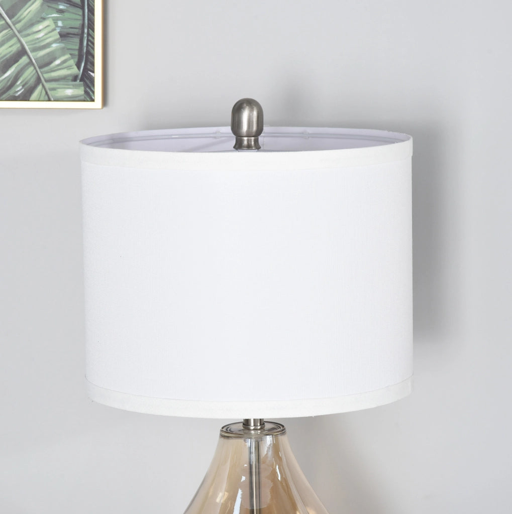 Set di 2 lampade da tavolo con base in acciaio e vetro, paralume in lino bianco, attacco E27, 40W, colore ambra, Ø30 x 56 cm