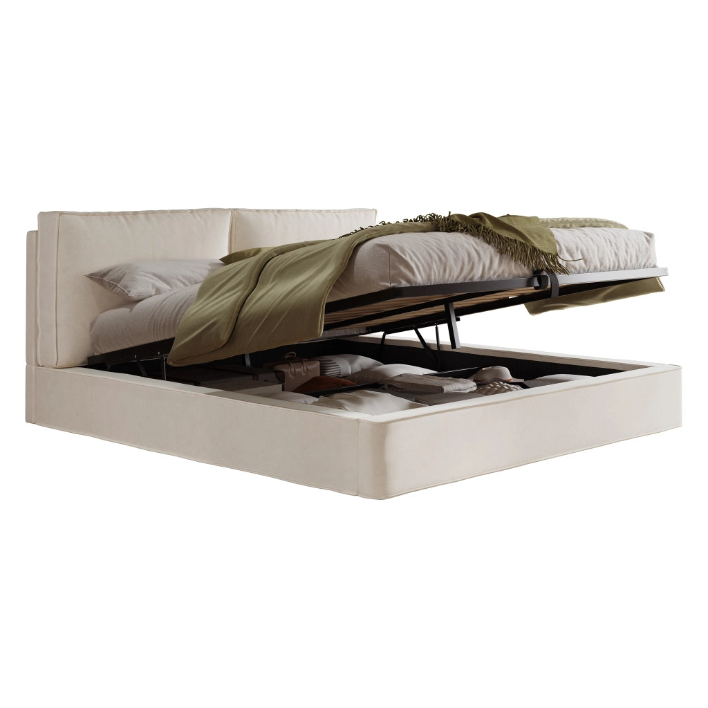 Letto contenitore matrimoniale 180 × 200 cm 2 posti con sollevamento idraulico; senza materasso; in velluto beige