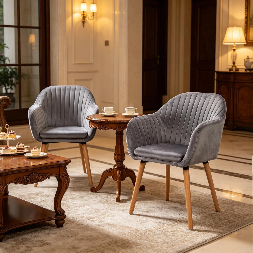 Set di 2 sedie da pranzo con braccioli e schienale ergonomico in velluto grigio scuro