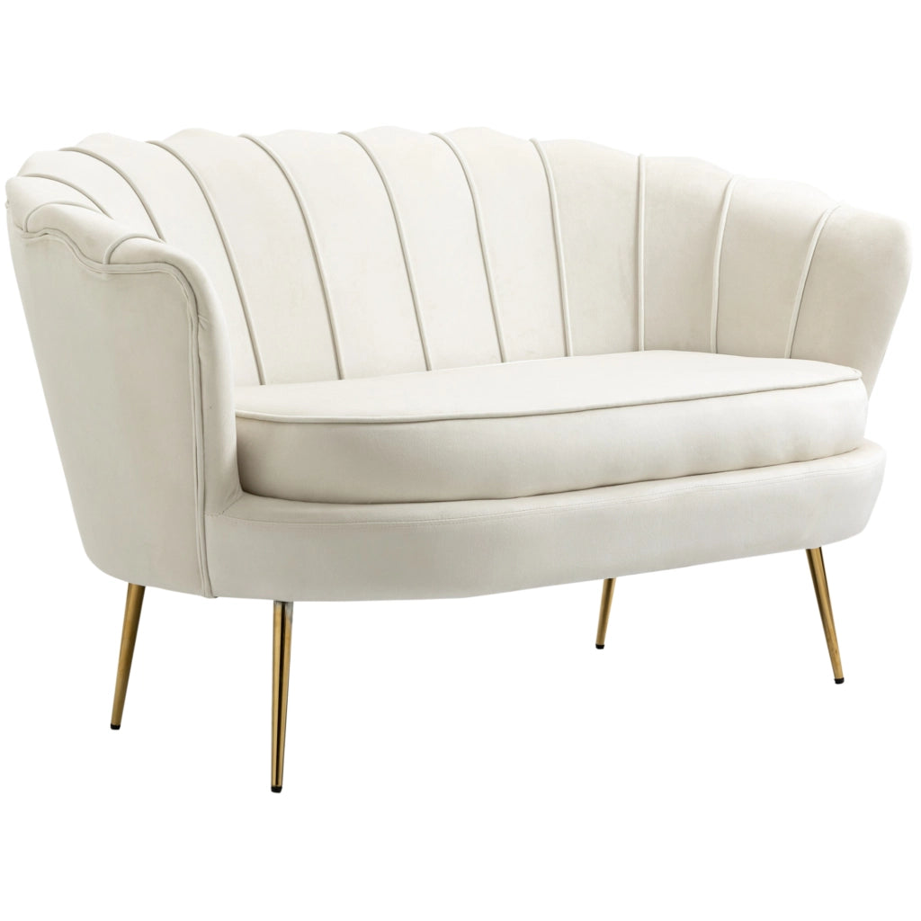 Divano 2 posti in velluto crema con braccioli, struttura in acciaio zincato 130x77x77 cm