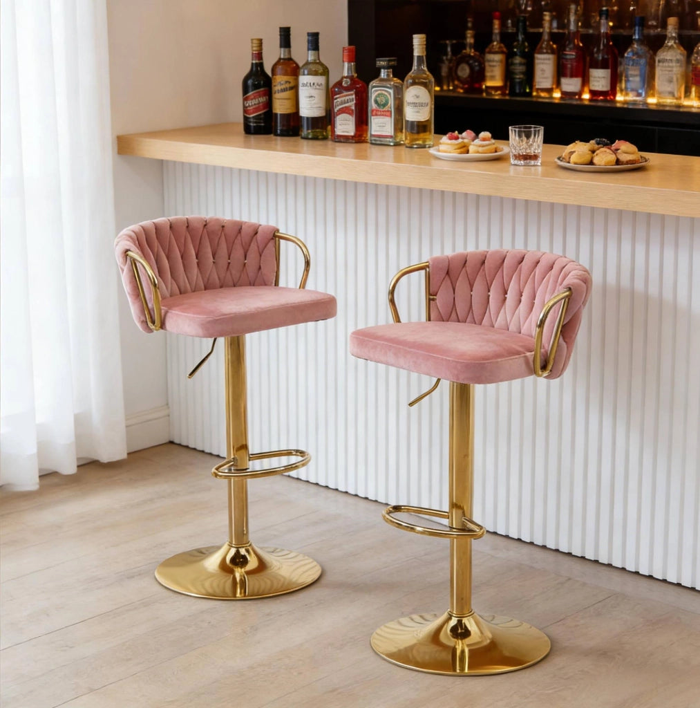 Set di 2 sgabelli da bar rosa in velluto, girevoli