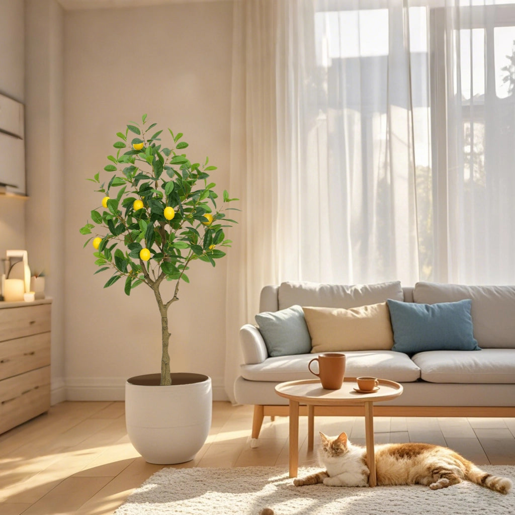 Albero di Limoni Artificiale 120 cm con Frutti Pianta in Vaso per Casa e Balcone