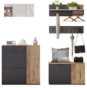 Set ingresso 5 pezzi, 85 x 36 x 85 cm e 80 x 36 x 48 cm, nero e legno