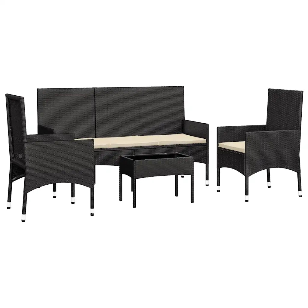 Set Divani da Giardino 4 pz | Set Salotto da Giardino con Cuscini Nero in Polyrattan