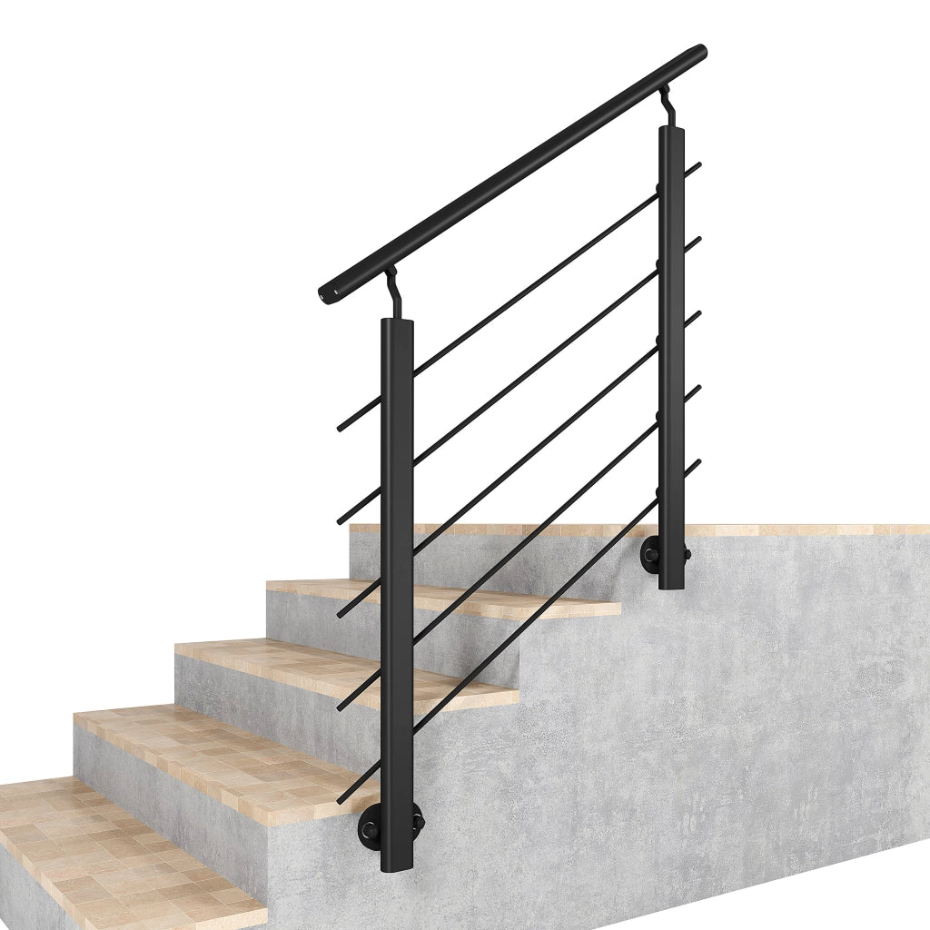 Ringhiera kit in alluminio , Corrimano per scala Lungh. 100 cm, Montaggio laterale, uso interno ed esterno, nero opaco
