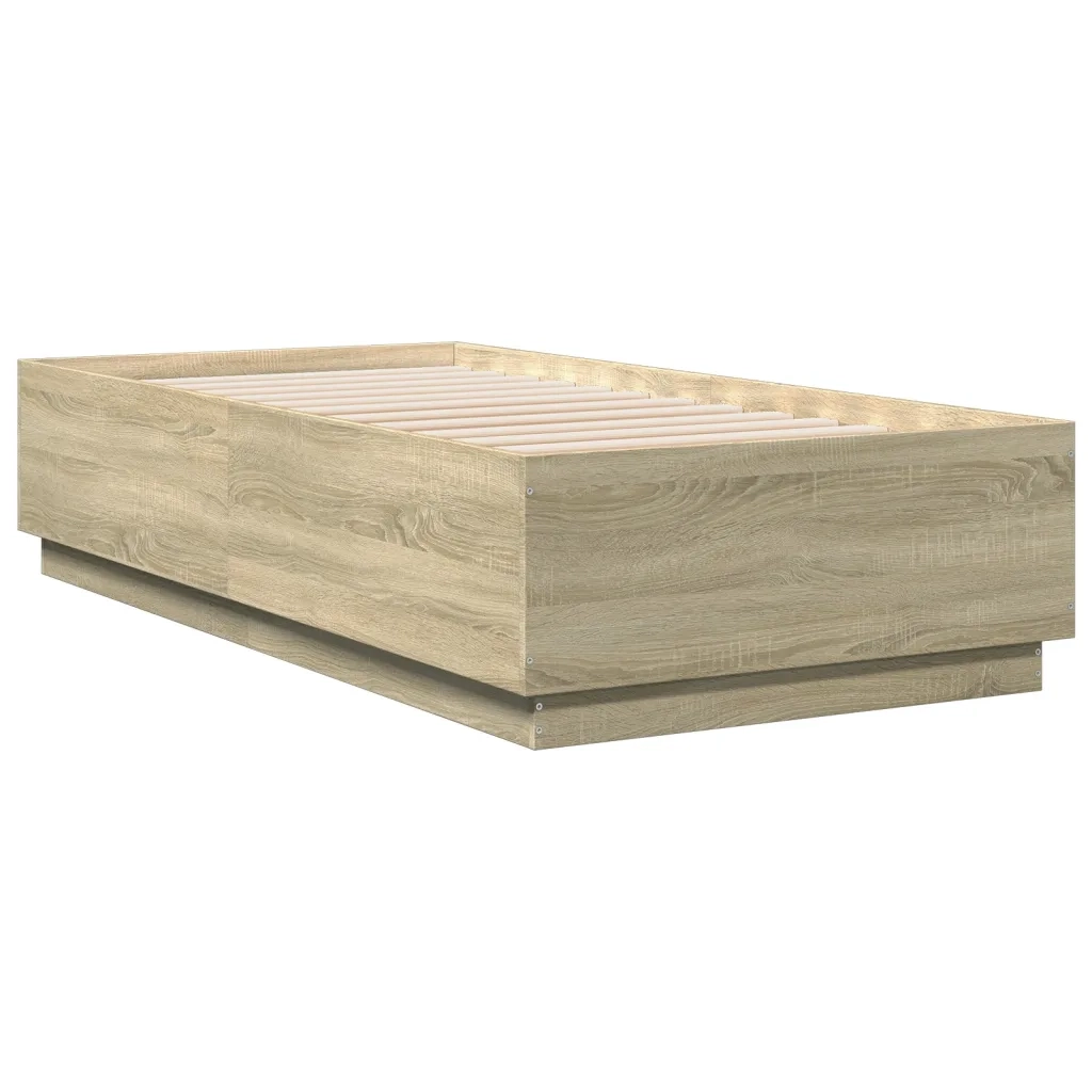 Giroletto Luci LED-Struttura Letto con LED Rovere Sonoma 90x190 cm in Legno Multistrato 385843