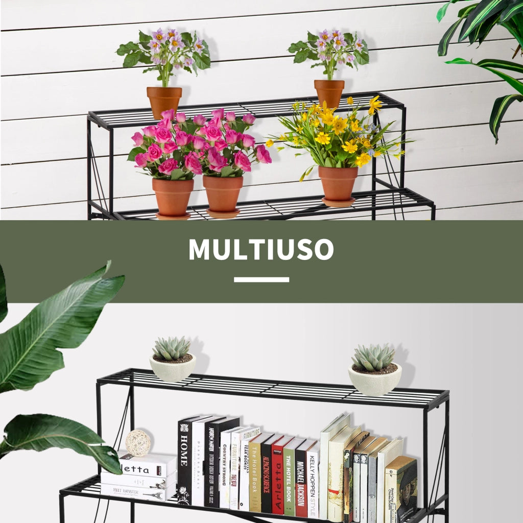 Scaletta Porta Vasi 3 Livelli ¨C Minimal ¨C Ferro Battuto, Nero