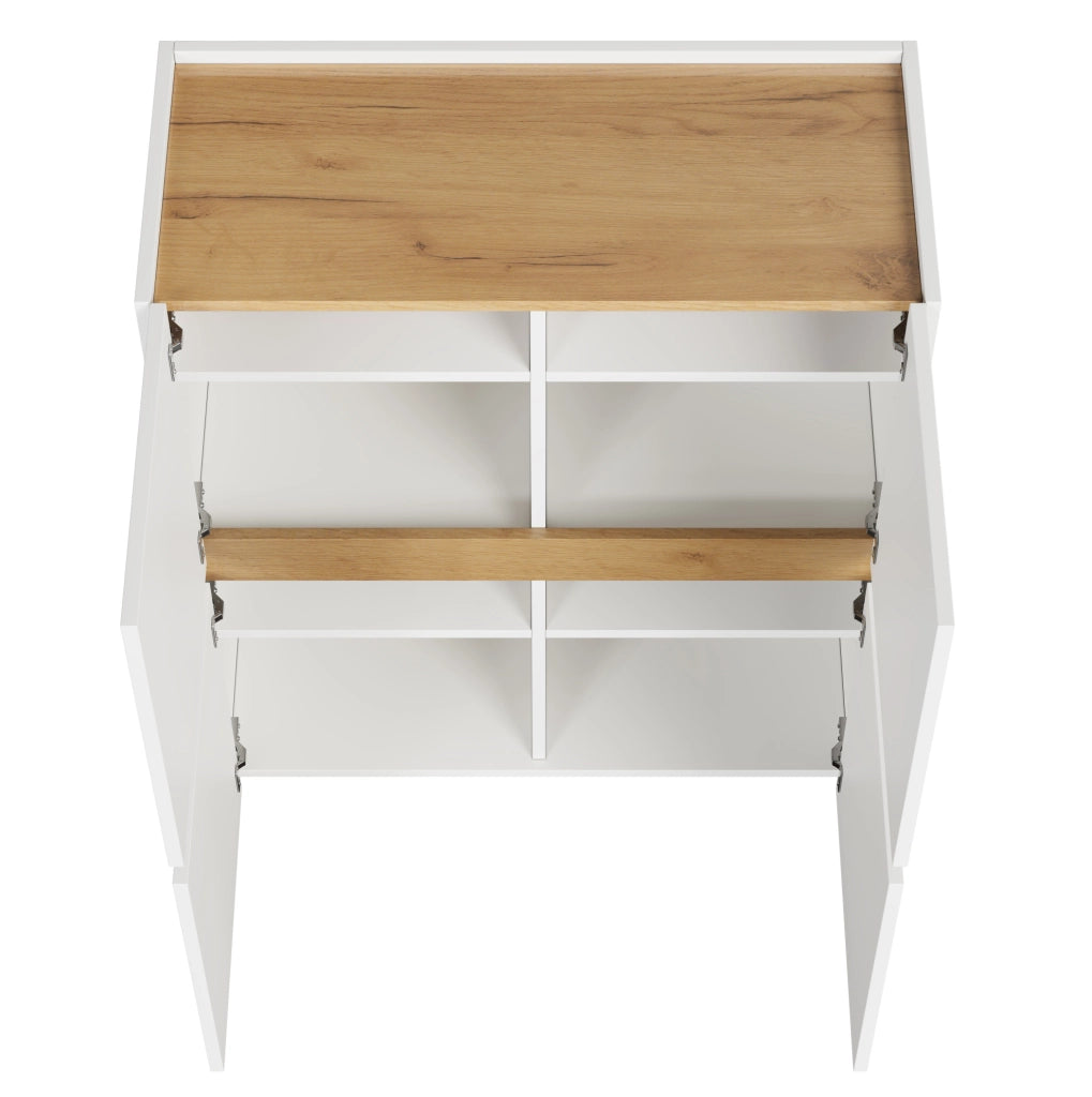 Credenza alta con 4 ante e 8 scomparti 90x40x110 cm in truciolare bianco rovere