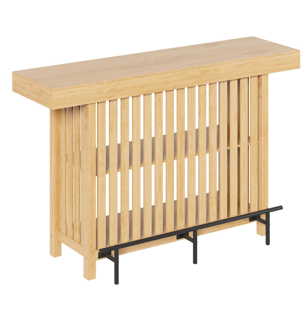 Tavolo bar 160x40x105 cm con ripiani a 2 livelli e poggiapiedi in MDF naturale HOMVRA