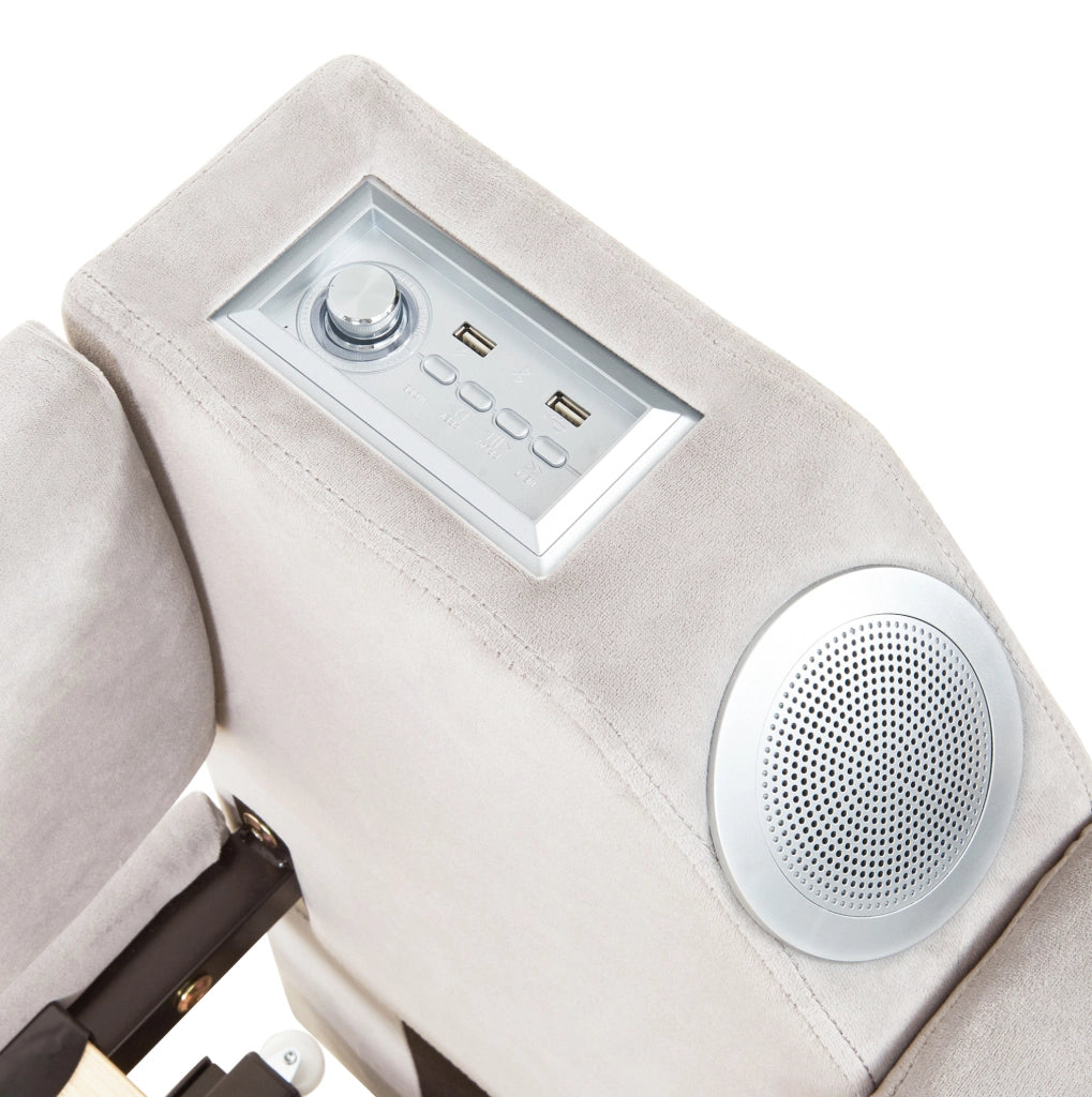 Divano letto imbottito in velluto beige 90x190 cm con braccioli spaziosi, stereo Bluetooth e ricarica USB