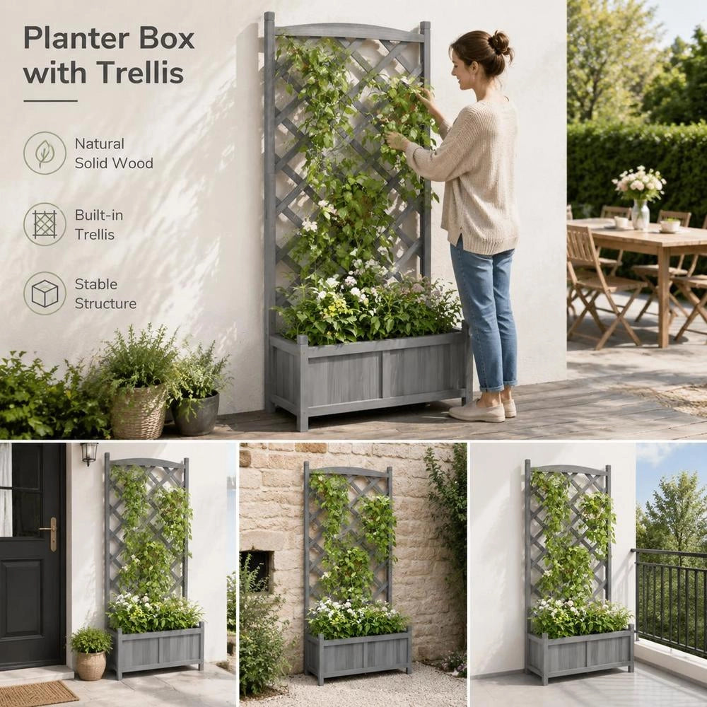 Plant Pot With Trellis Gray Solid Fir Wood