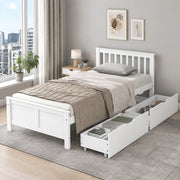Letto singolo in pino bianco 90x200 cm con 2 cassetti e rete a doghe