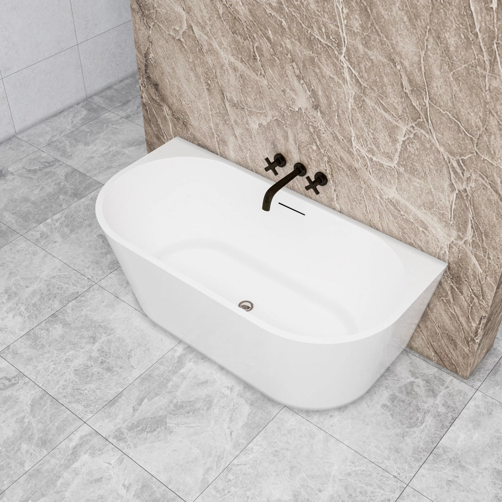 Vasca a Isola o da Parete 150x75x58 cm Vasca da Bagno Semi-Freestanding in Acrilico Bianco Ovale