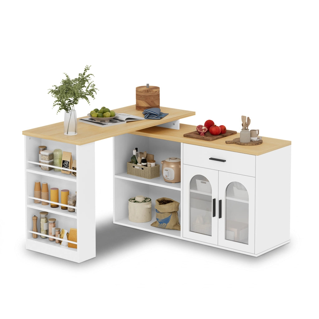Isola da cucina con piano girevole a 360° cassetto e ripiani regolabili in MDF bianca per sala da pranzo