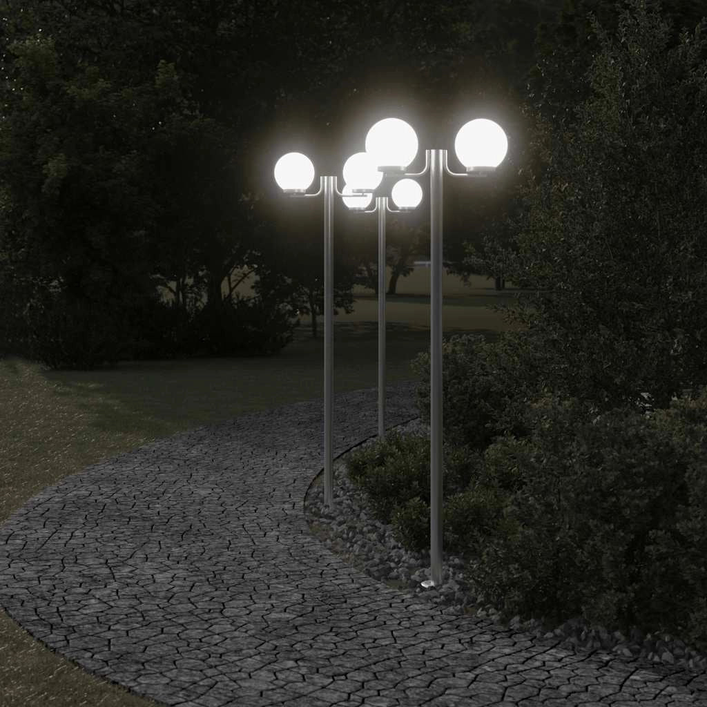 Lampada da terra per esterni 3 pezzi argento 215 cm acciaio inox argento 02_0042558