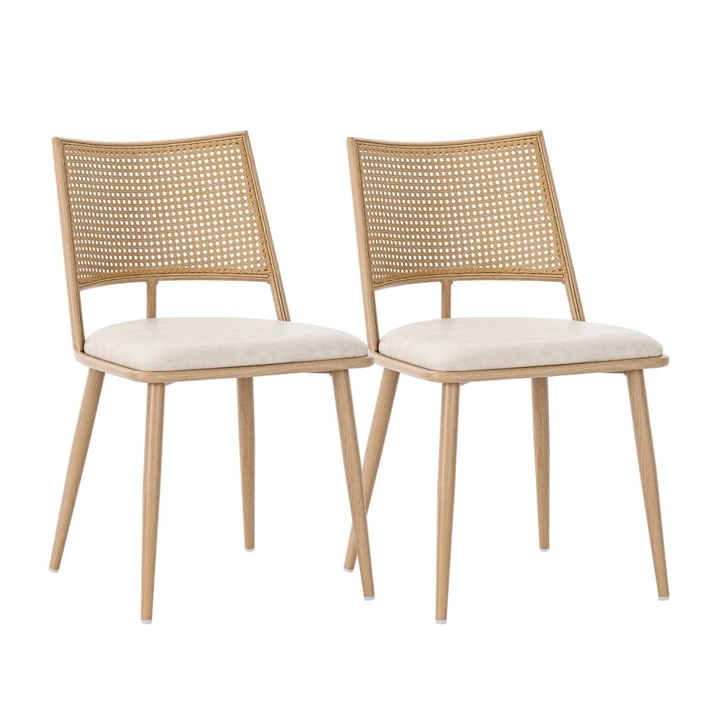 Set di 2 sedie in rattan con seduta in PU; beige
