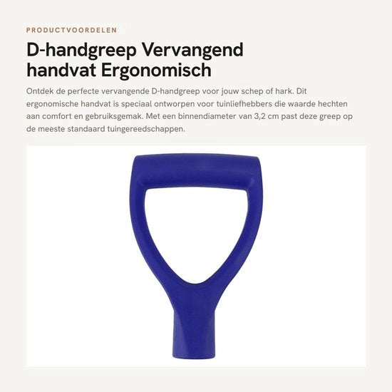 Manubrio a forma di D - Materiale plastico - Diametro interno 3,2 cm - Manubrio per zappa - Leggero - Avvertenza di sicurezza all'uso - Attrezzi da giardino