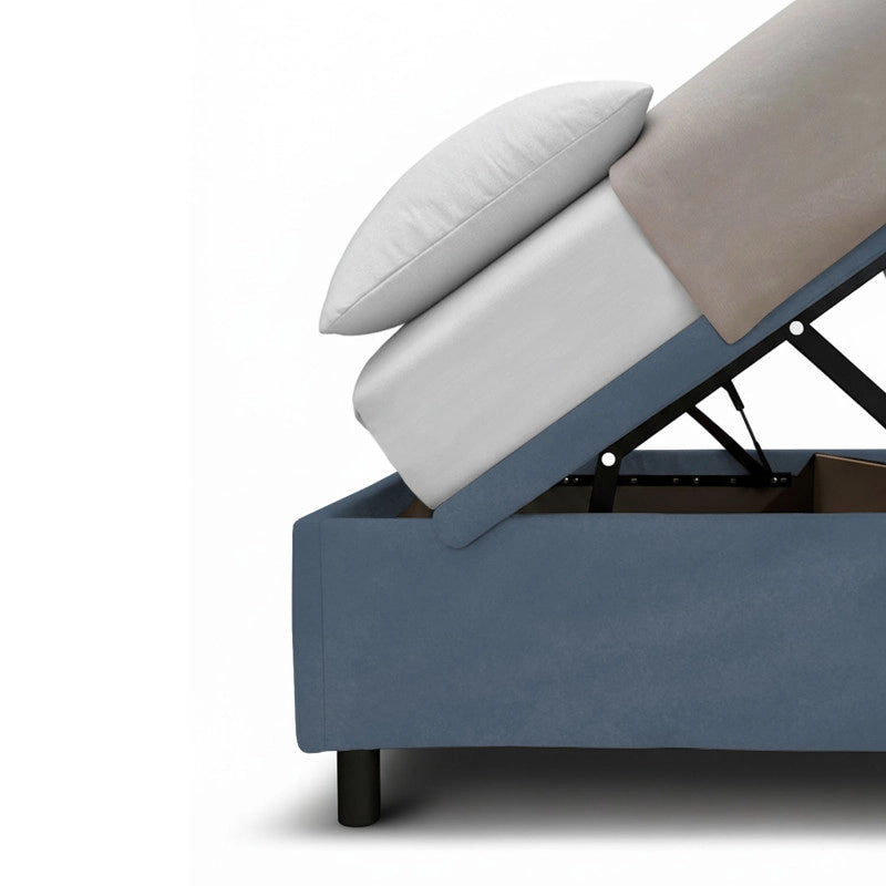 Letto imbottito Matrimoniale 160x200 cm Vertical - Contenitore,Microfibra,Blu