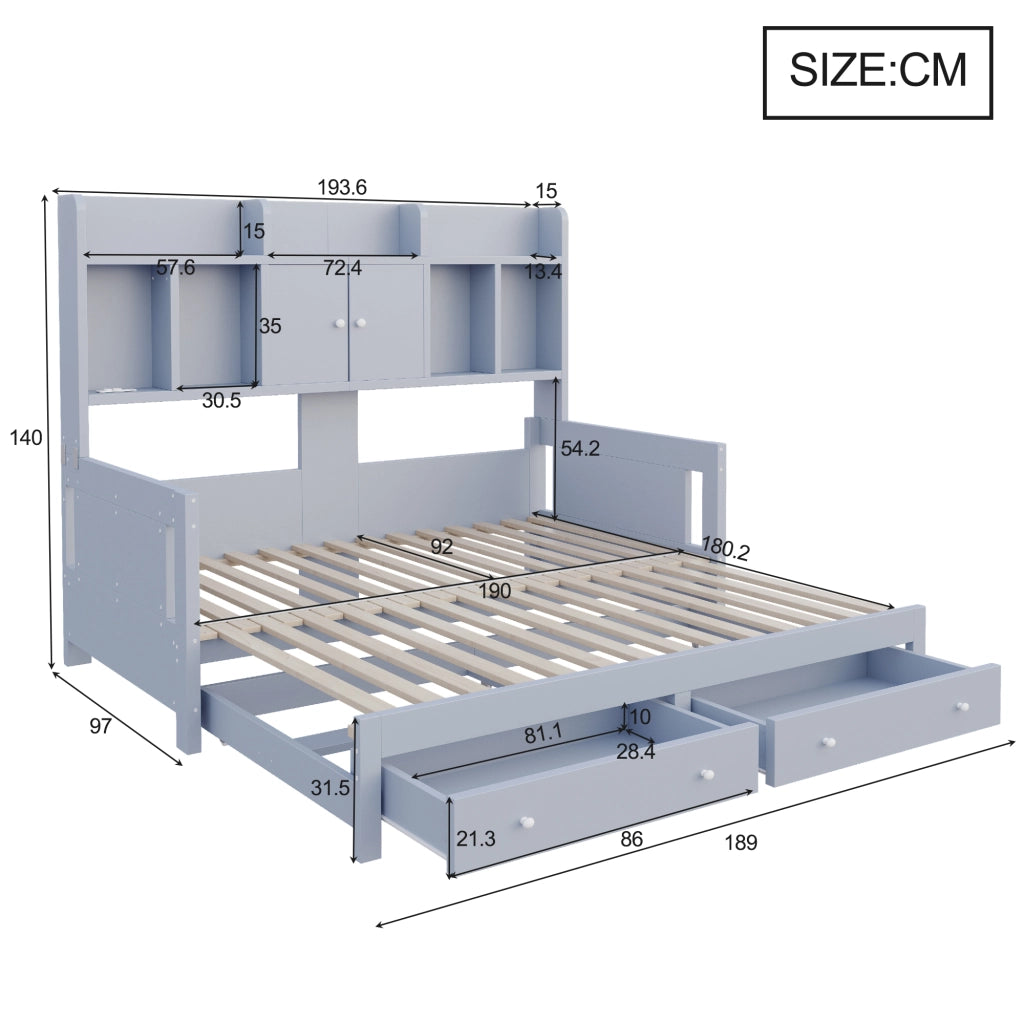 Letto estraibile in legno grigio con cassetti vani contenitore prese integrate e illuminazione LED
