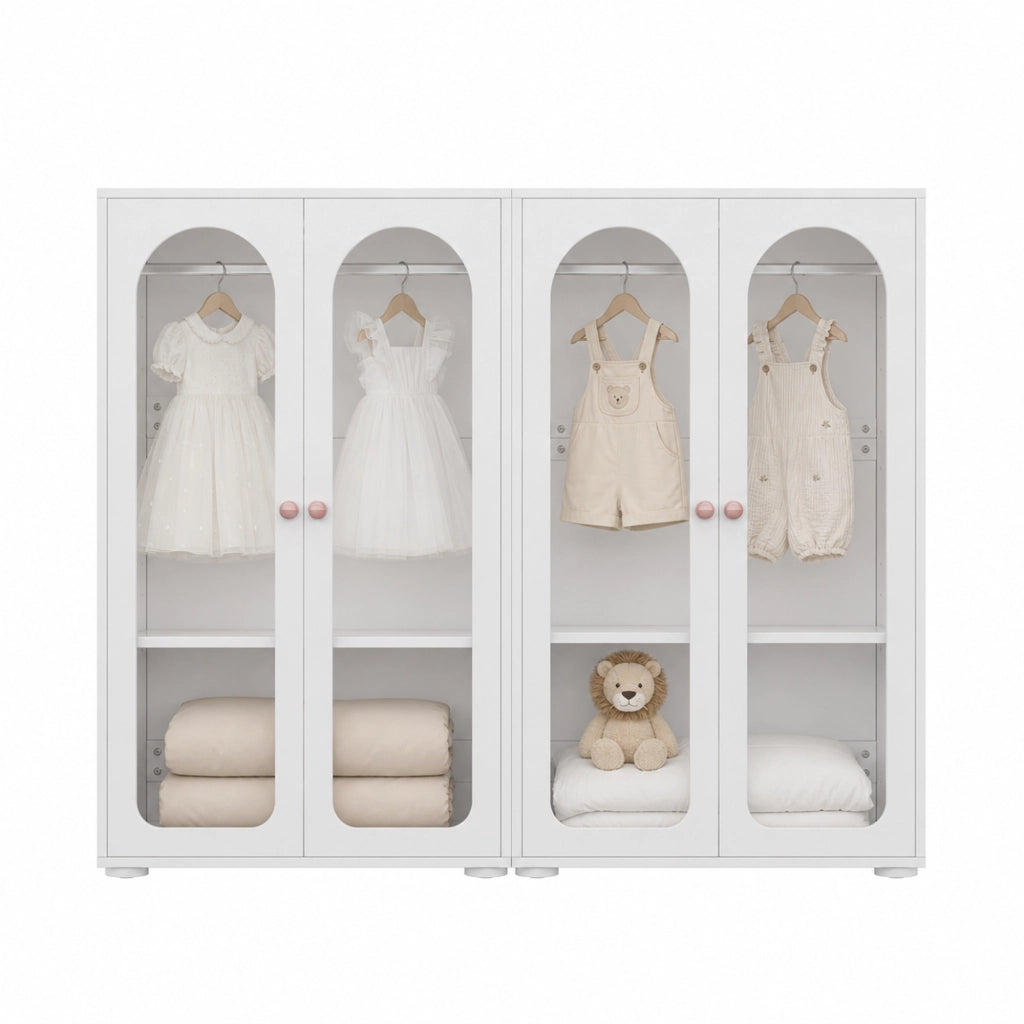 Armadi per bambini set di 2 con ante ad arco; ripiani regolabili; frontali in acrilico e MDF bianchi 160 × 50 × 120 cm