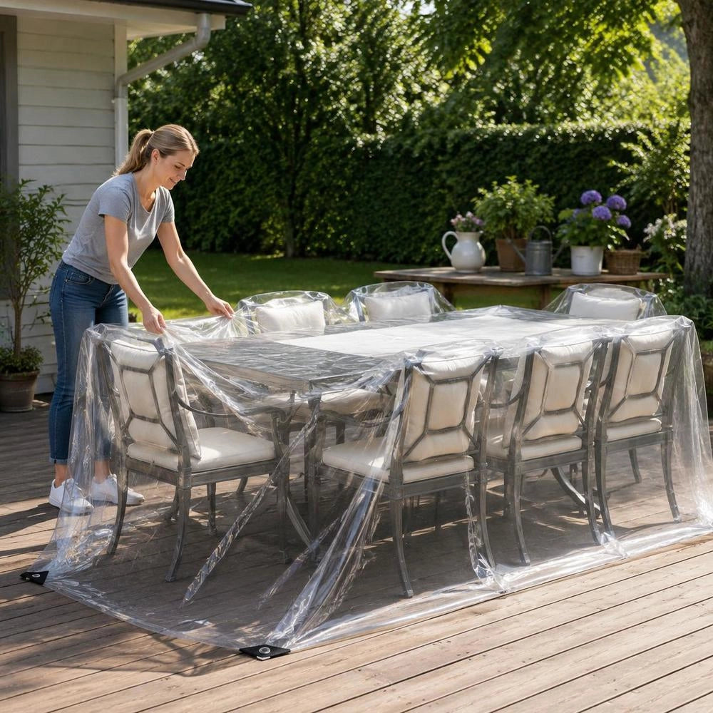 Telo trasparente con occhielli, 5x5 m, in PVC, robusto e resistente, ideale per esterni, giardino e piscina