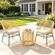 Set Salotto da Esterno 2 Posti con Tavolo Rotondo in Vetro Temperato e Poltrone in Rattan Beige