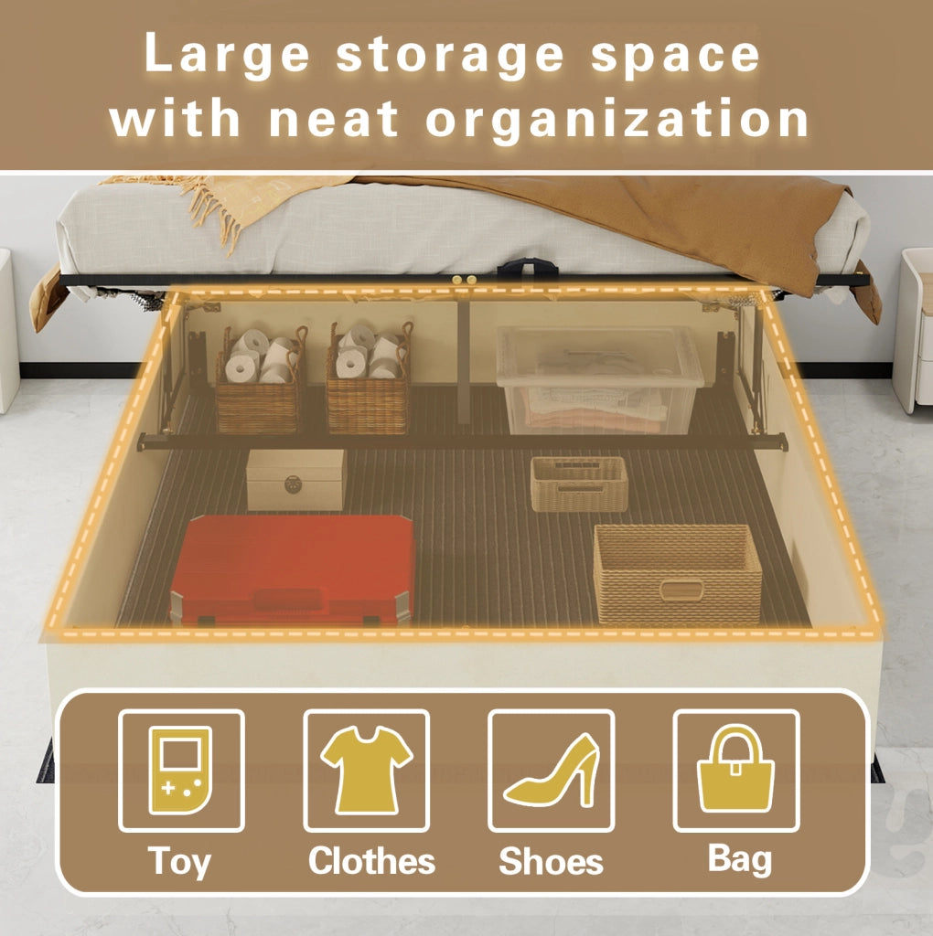 Letto moderno minimalista beige 160x200 cm con contenitore e materasso incluso