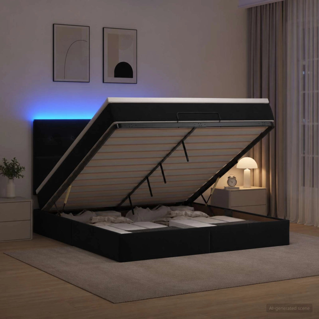 Letto Ottomano con Materasso e LED Nero 140 x 200 cm Velluto 3458309