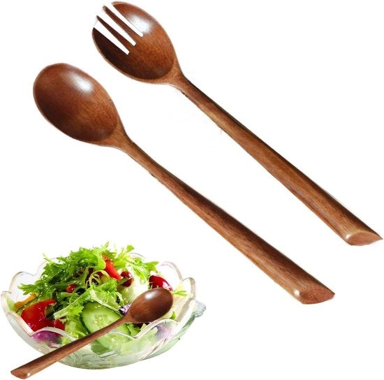 Set di cucchiai e forchette in legno naturale per tè e caffè - Utensili da cucina ecosostenibili e pratica - Set da 2 pezzi