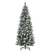 Albero di Natale Innevato 150 cm in Plastica e Metallo Verde e Bianco con 464 Rami e 28 Pigne Facile da Montare Robusto per Casa
