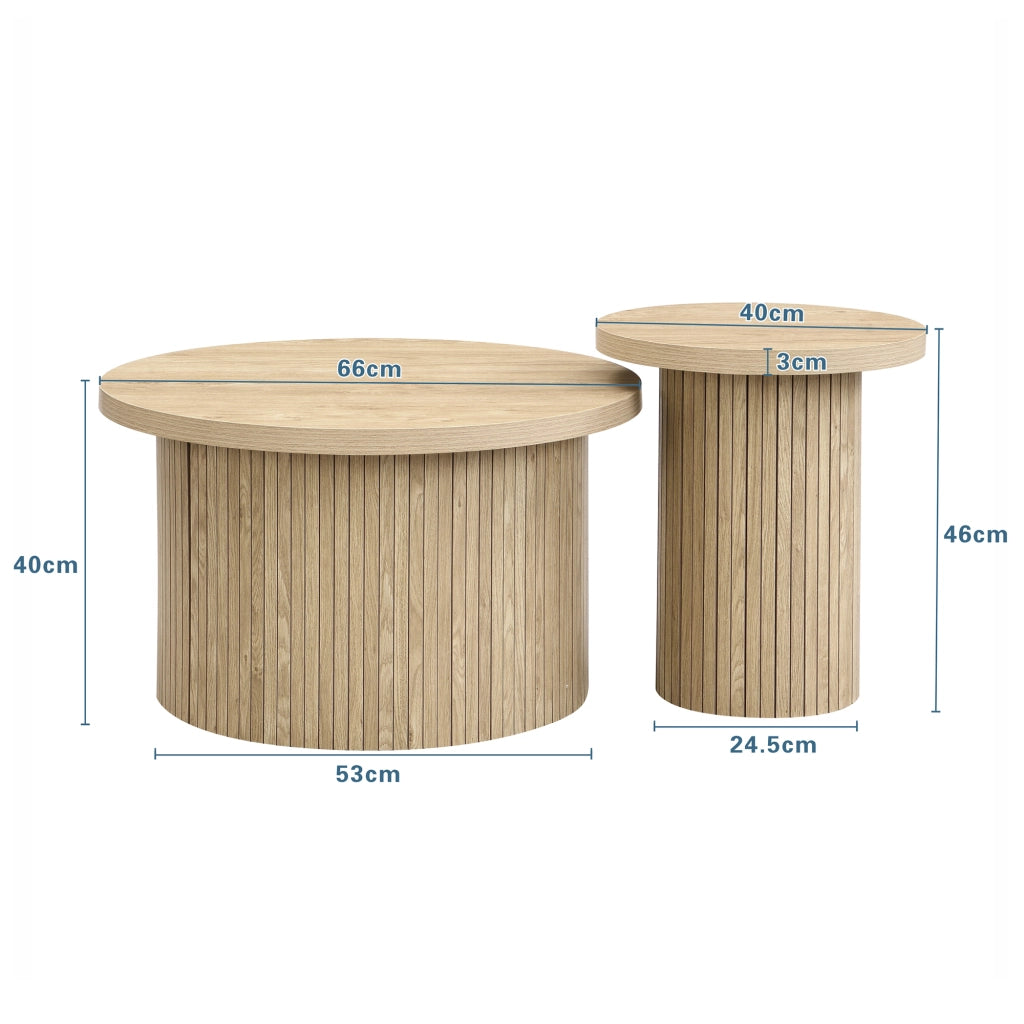 Tavolini da salotto impilabili modulari con struttura a doghe, stile naturale, in MDF, colore legno, per soggiorno