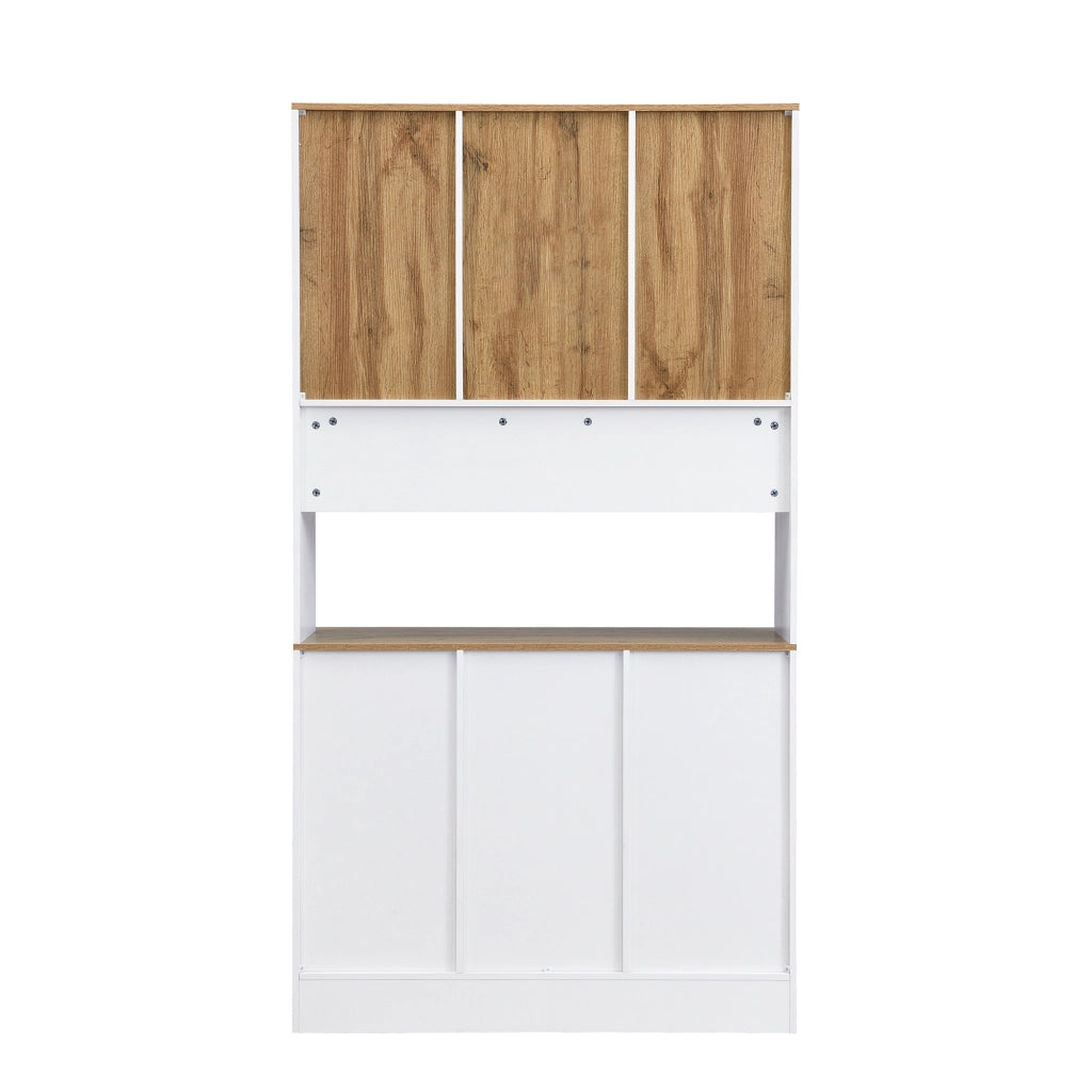 Credenza alta con 5 ante 3 cassetti e vani aperti in MDF bianco effetto legno 94.5 × 30 × 175.5 cm