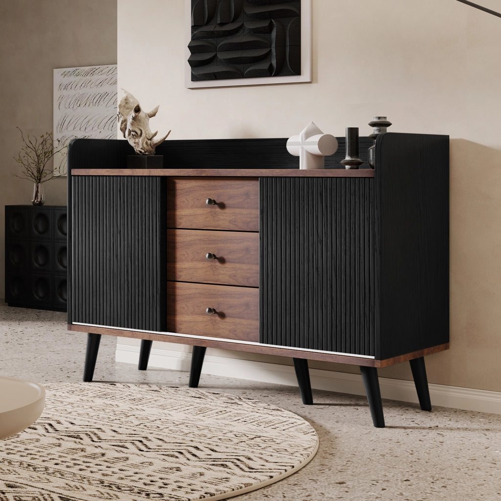 Credenza con 2 Ante Scorrevoli; 3 Cassetti e Ripiani Regolabili per Soggiorno in MDF 117.5×40×80 cm Nero