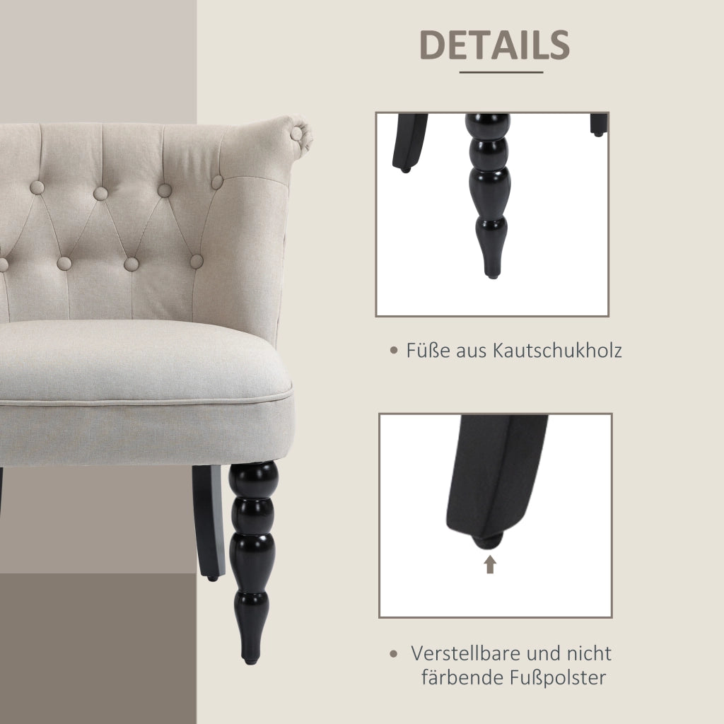 Poltrona relax con gambe in legno ¨C Xylo ¨C tessuto effetto lino beige stile vintage