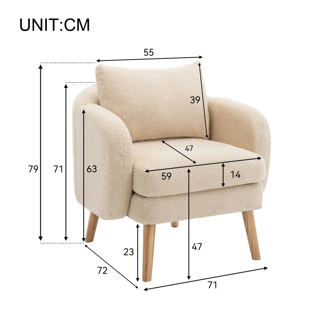 Poltrona singola 71x72x71 cm con cuscino in tessuto teddy beige