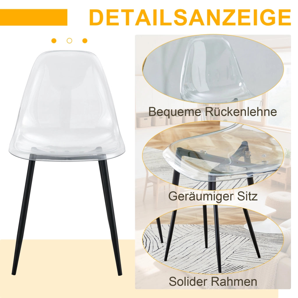 SEDIA Trasparente con gambe in metallo nero, 83 cm, Set da 4 pezzi
