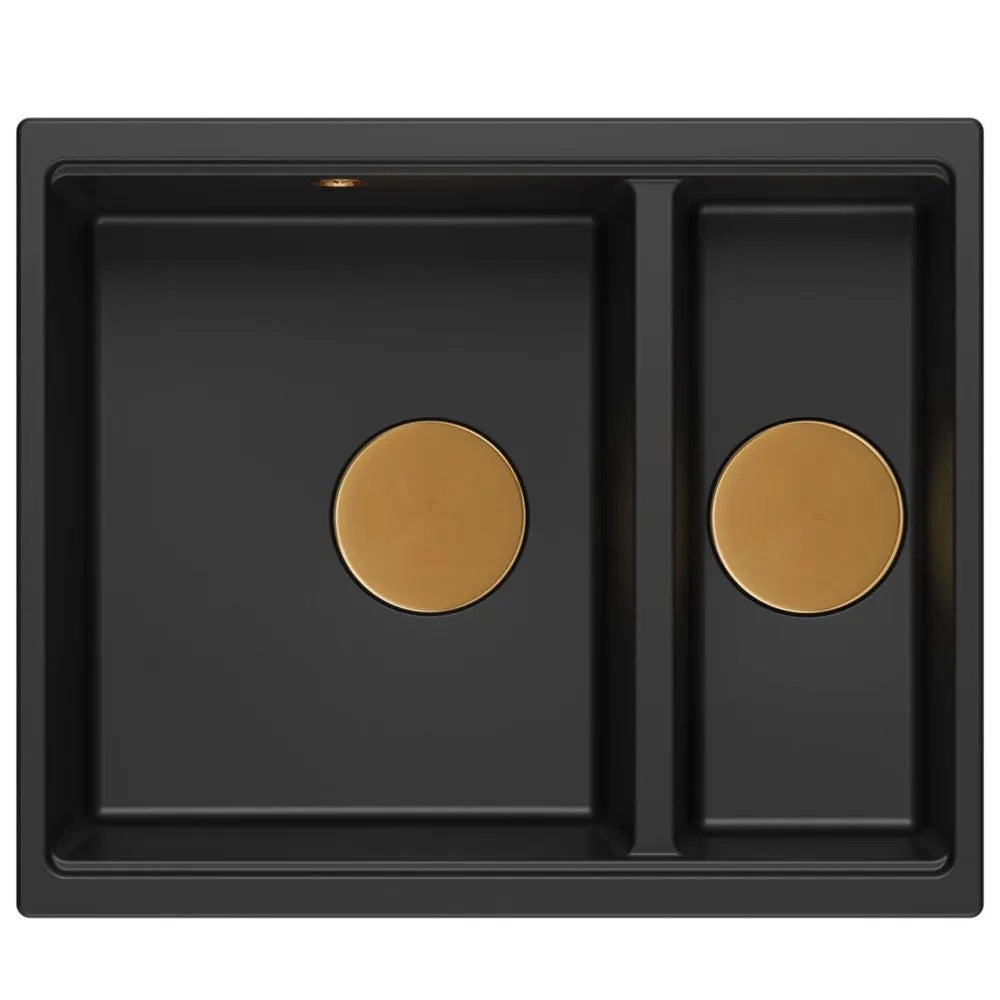 Lavello In Granito Logan 150 Black Tappo rame spazzolato