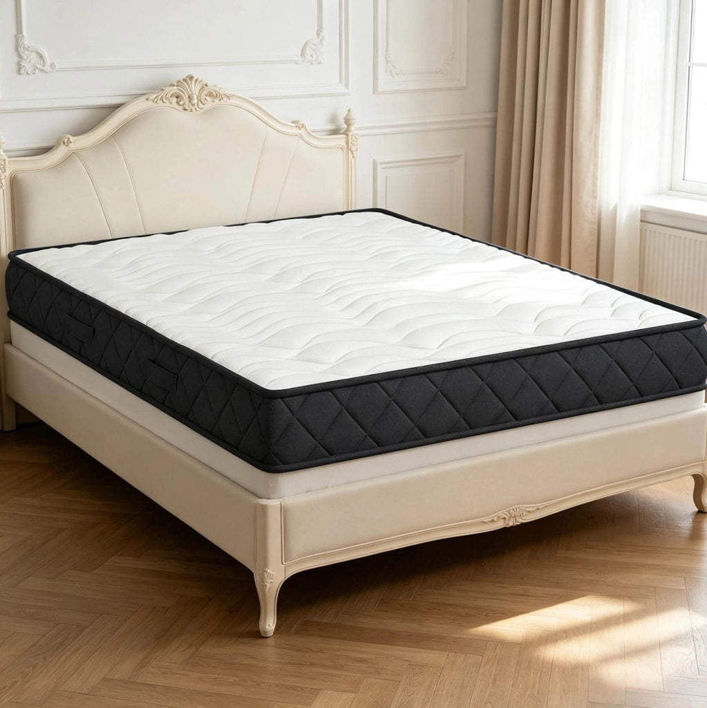 Materasso 140x190 cm in memory foam, bianco e grigio, sostegno stabile –