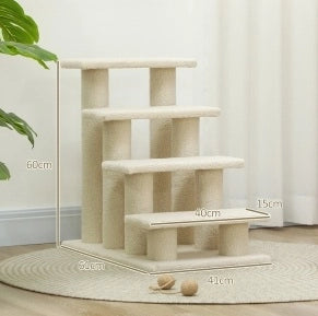 Scala per cani e gatti a 4 gradini 61x41x60 cm in tessuto peluche beige