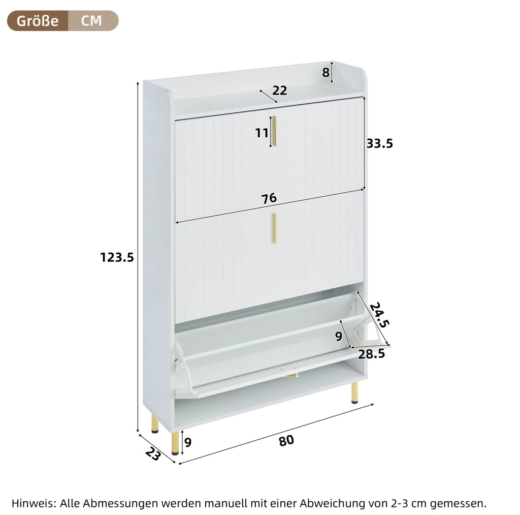 Scarpiera a 3 ante in MDF bianco opaco; 80 ¡Á 23 ¡Á 123.5 cm