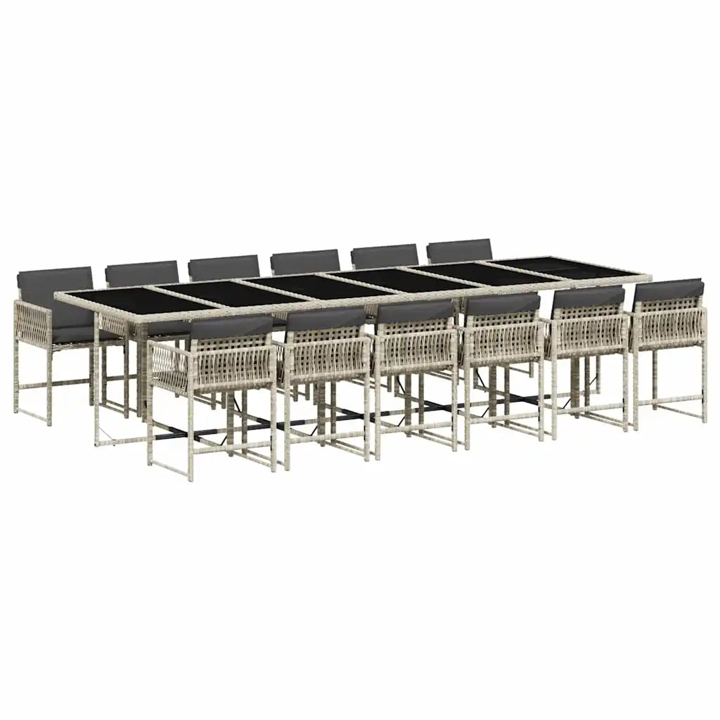 Set da Pranzo da Giardino 13pz con Cuscini Grigio in Polyrattan