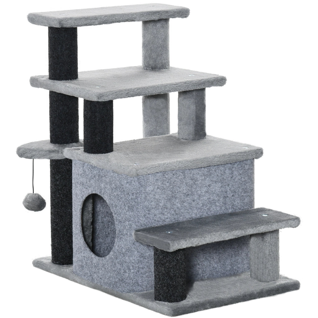 Scala per gatti regolabile 3/4 gradini con cuccia e pallina