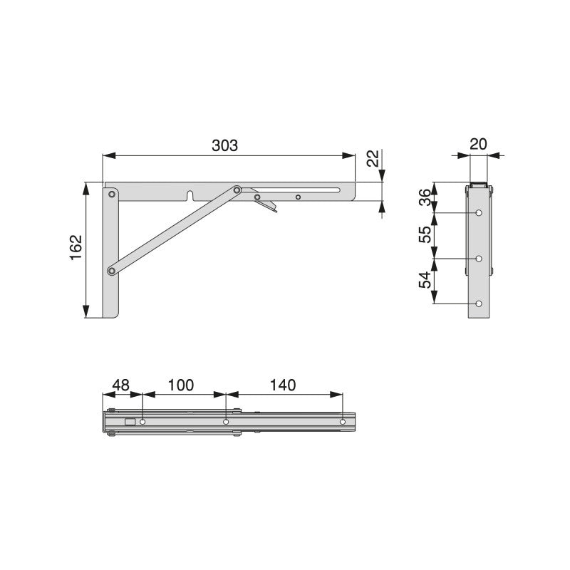 Set di supporti pieghevoli, lunghezza 403 mm, Acciaio, Verniciato bianco
